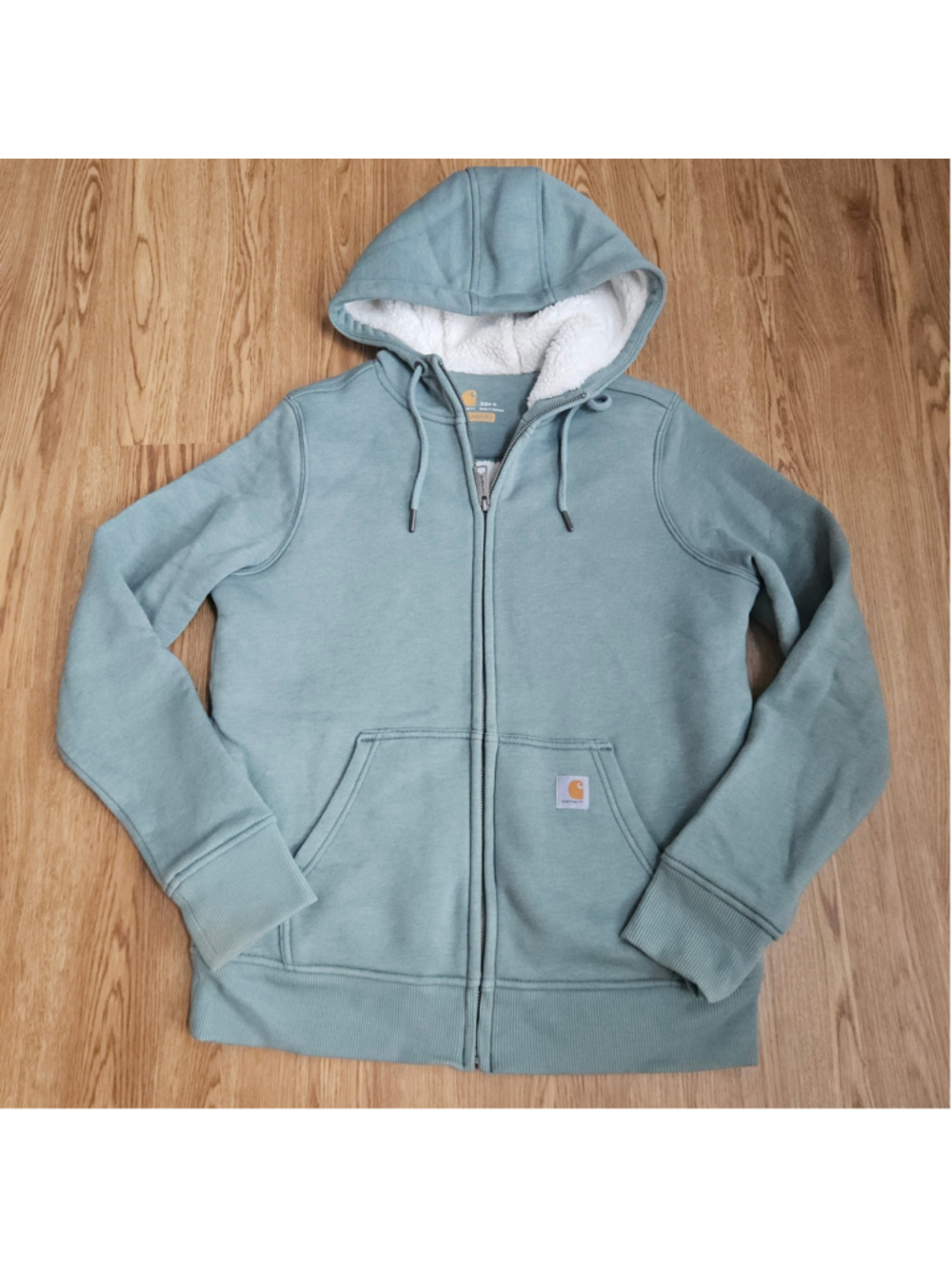 Carhartt Sherpa Lined Green Hooded Full Zip Jacket Womens XS Relaxed Fit